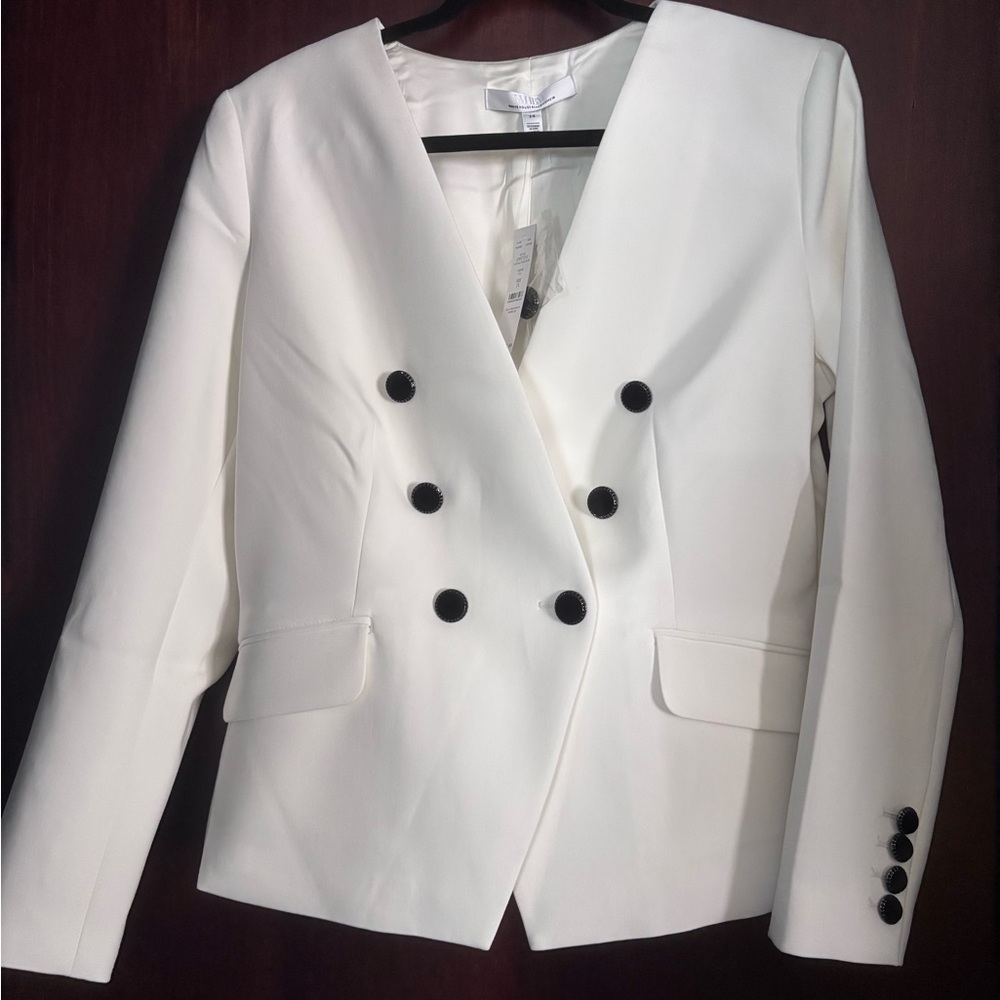 White House Black Market Double-Breasted Blazer White Black